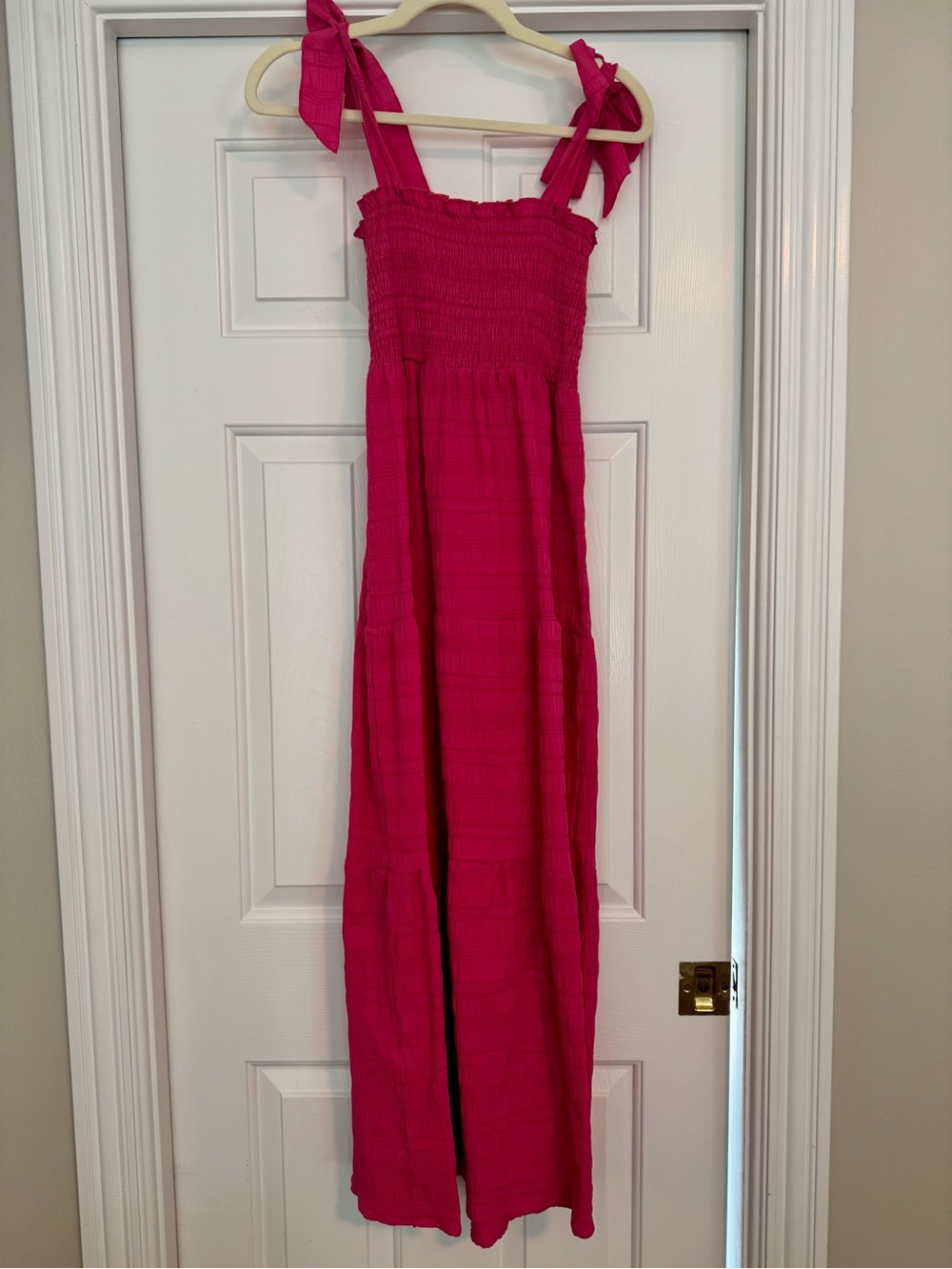 Bright Fucshia Smocked Maxi Dress with Tie Straps
